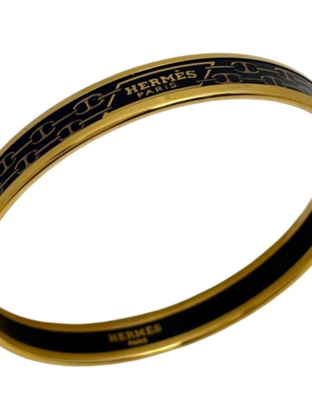 Hermes Enamel PM Bracelet Cloisonne Bangle Black Gold